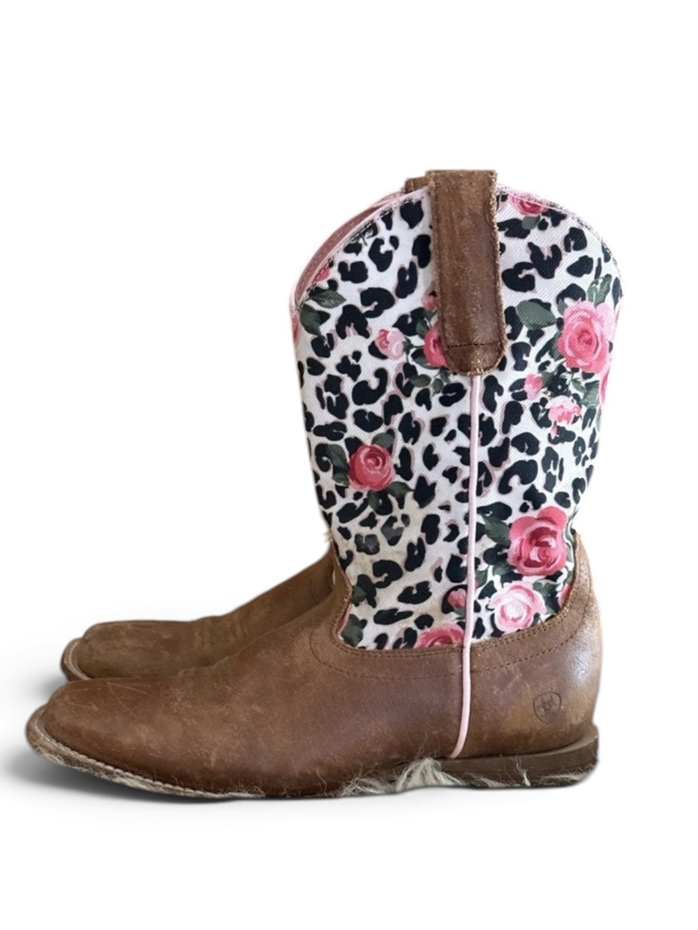 Ariat Kids Gringa Toddler Western Brown Leather Leopard and Rose Print Boots